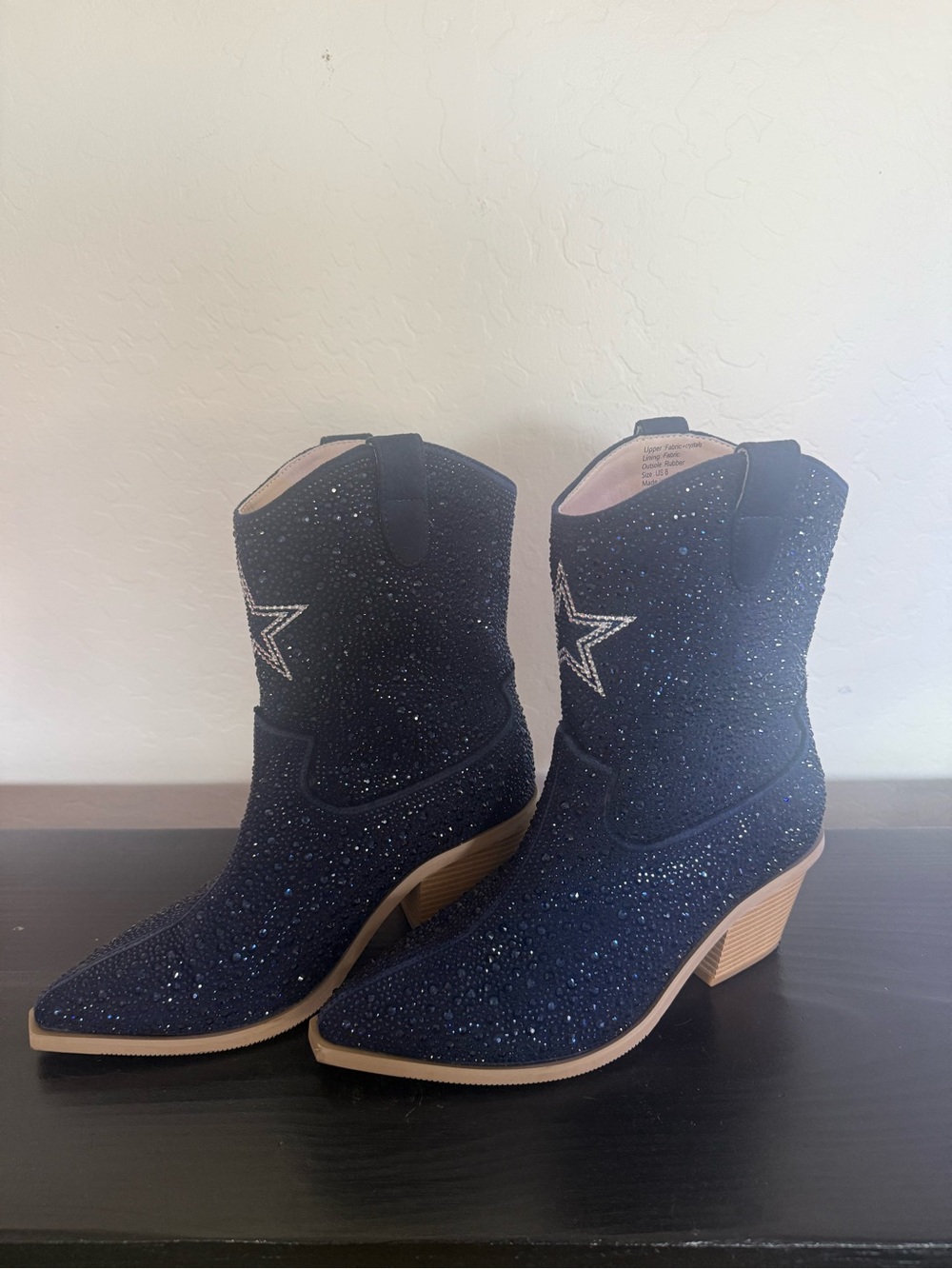 Women's Navy Crystal Embellished Star Western Boots - Picture 2 of 3